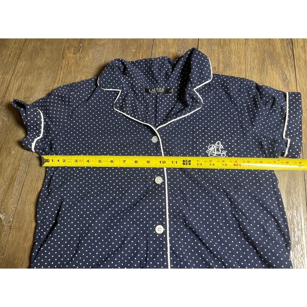 Lauren Ralph Lauren Navy Polka Dot Cotton Pajama Top Short Sleeve Size Medium